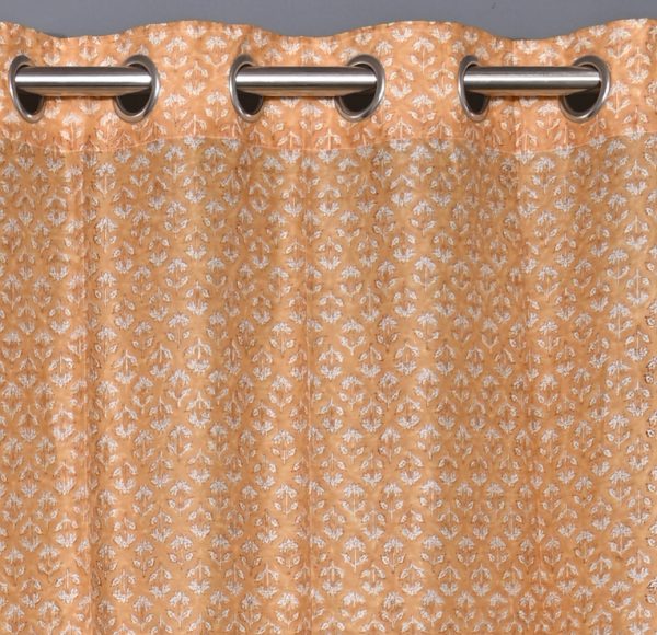 Pale Lime Yellow Hand Block Printed designer chanderi curtain - Image 3