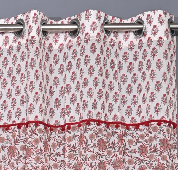 Vermilloin Red Hand Block Printed designer voil curtain - Image 2