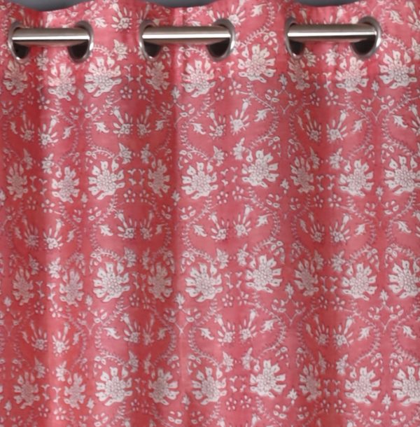 Mars Peach Hand Block Printed designer chanderi curtain - Image 2