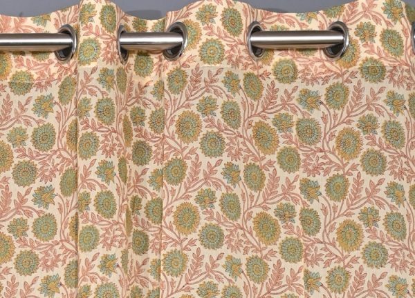 Pureed Pumpkin Hand Block Printed designer chanderi curtain - Image 2