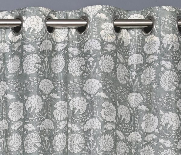 Green Moss Hand Block Printed designer chanderi curtain - Image 2