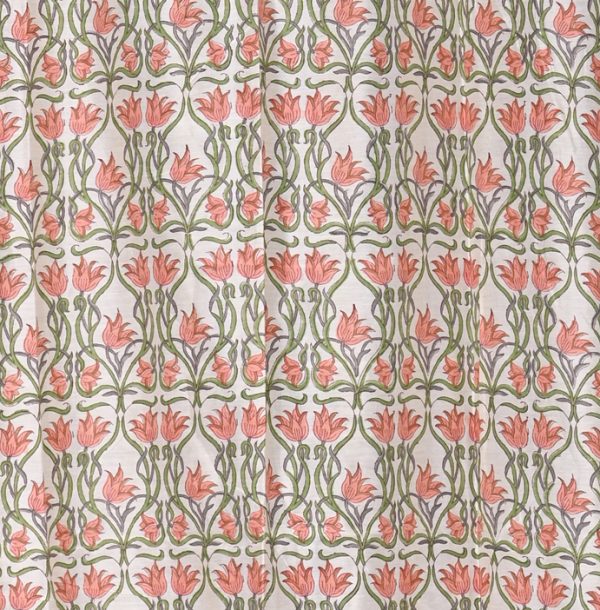 Green Moss Hand Block Printed designer chanderi curtain - Image 3