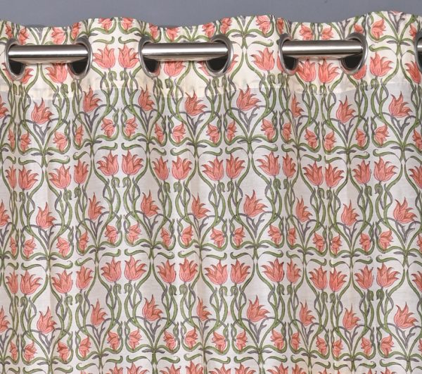 Green Moss Hand Block Printed designer chanderi curtain - Image 2