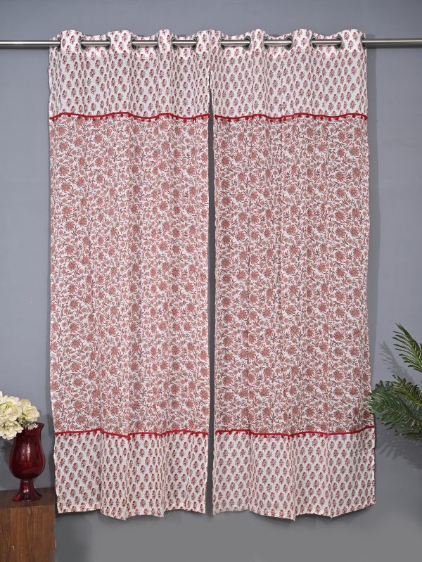 Vermilloin Red Hand Block Printed designer voil curtain