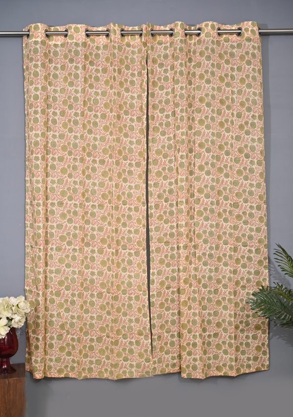Pureed Pumpkin Hand Block Printed designer chanderi curtain