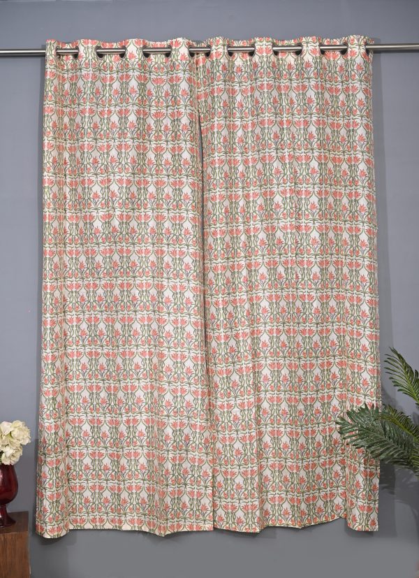 Green Moss Hand Block Printed designer chanderi curtain