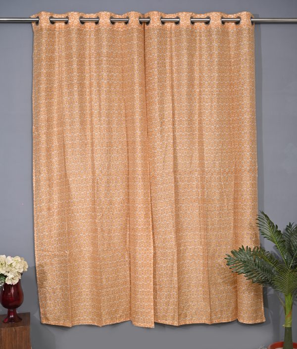 Pale Lime Yellow Hand Block Printed designer chanderi curtain