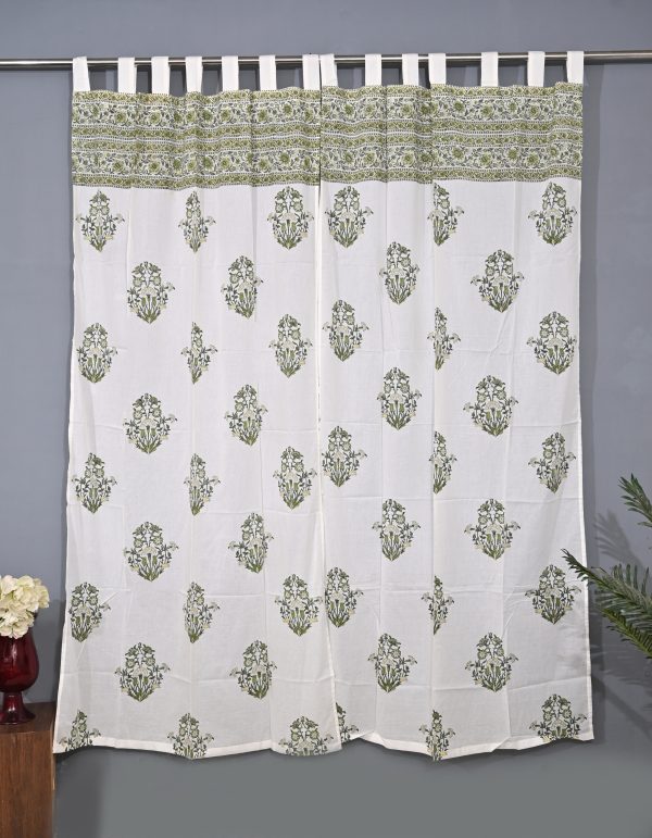 Neptune Green Hand Block Printed designer voile curtain