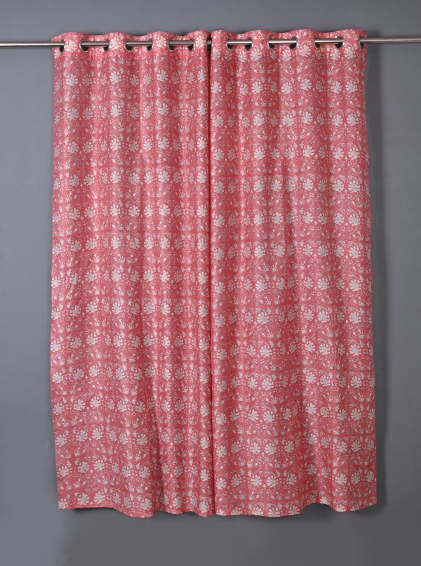 Mars Peach Hand Block Printed designer chanderi curtain